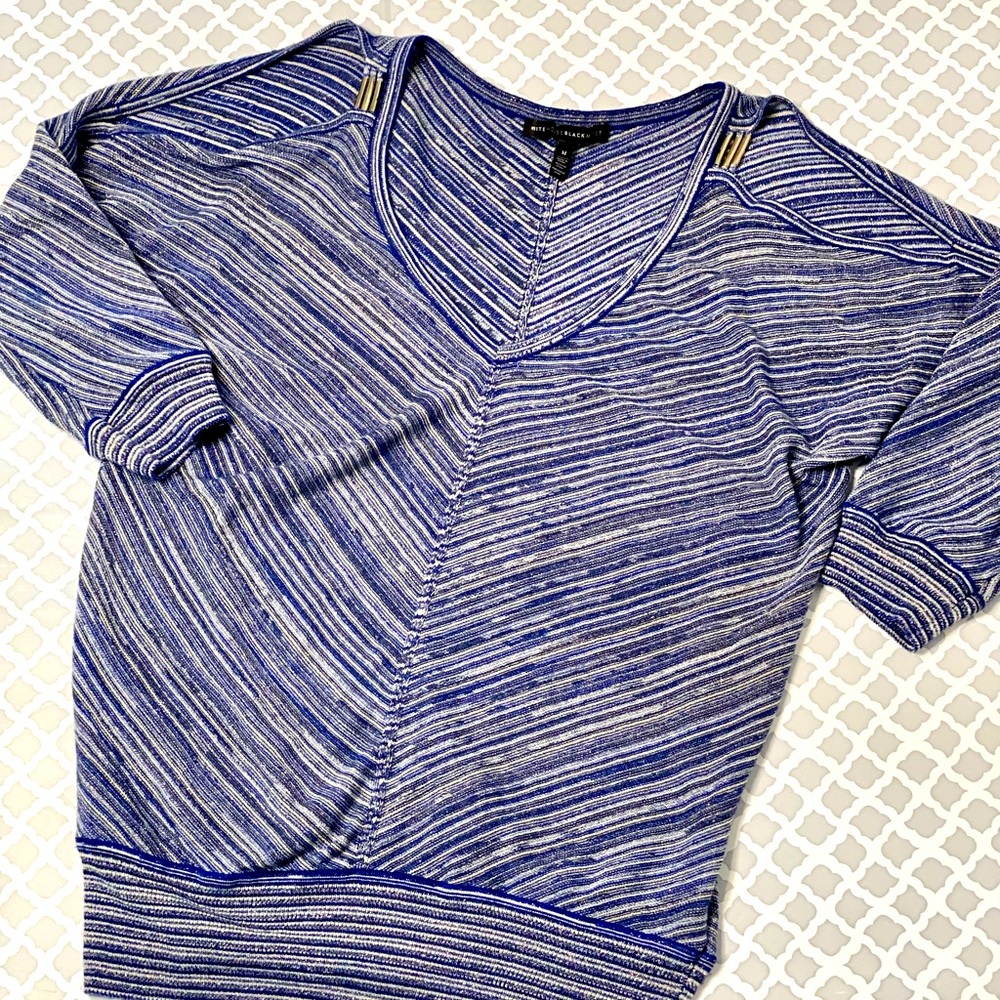WHBM Blue cold-shoulder pullover sweater